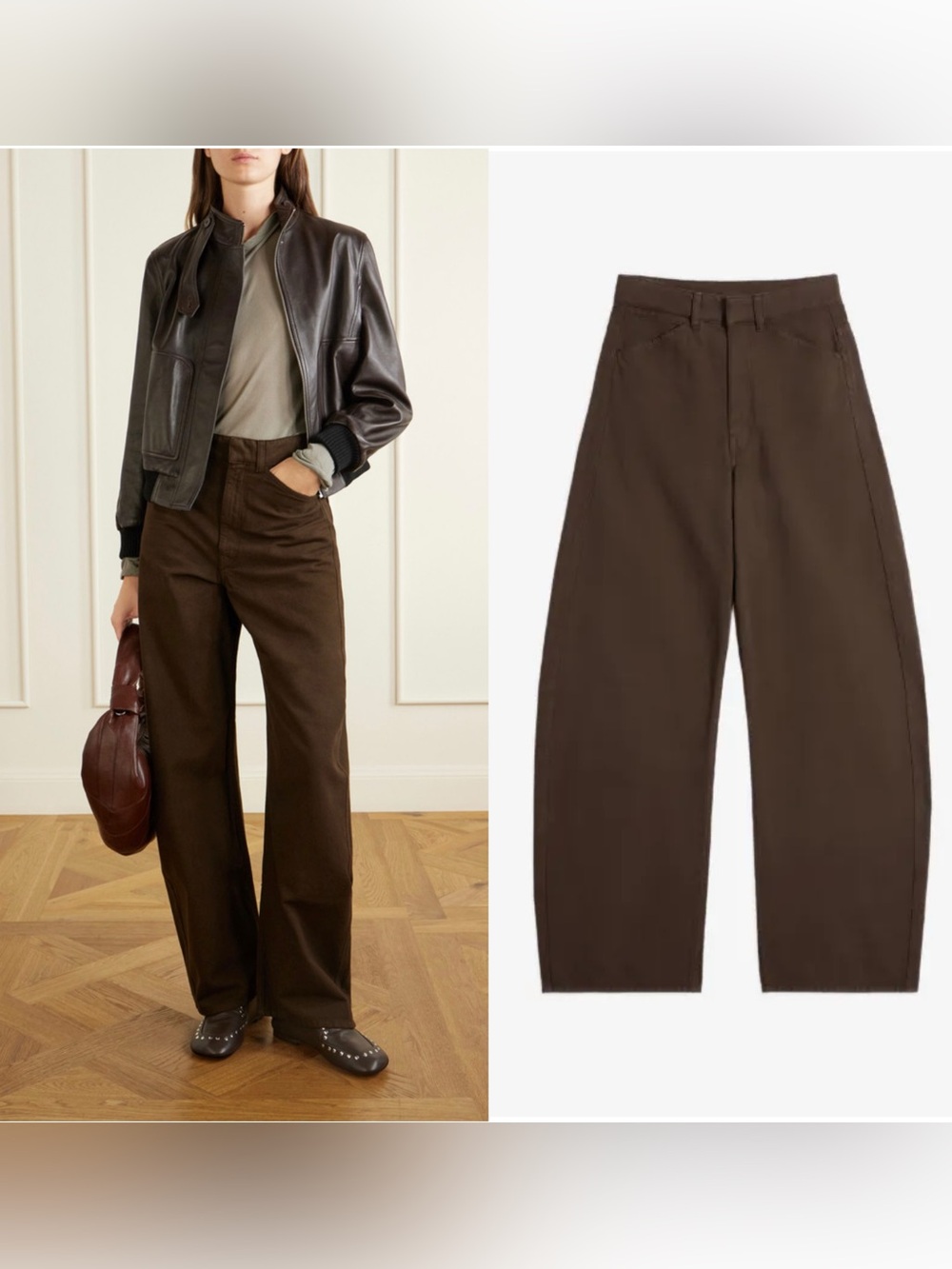 NEW LEMAIRE Brown Barrel leg wide Trousers